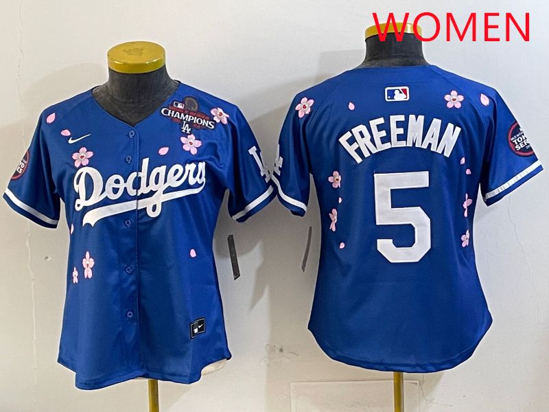 Women Los Angeles Dodgers #5 Freeman Blue Sakura Edition 2025 Nike MLB Jersey style 3->women mlb jersey->Women Jersey